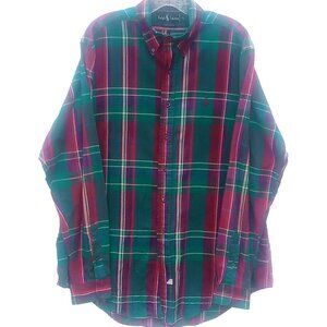 Ralph Lauren Men's Shirt Pony XL Cotton Plaid Green Red Button-Down Long Sleeve